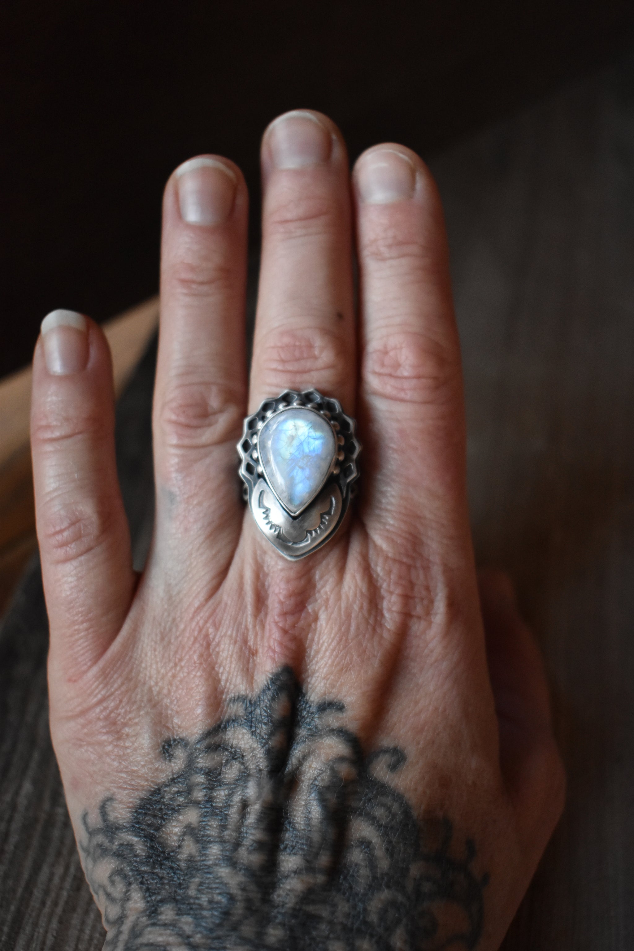 Lucy Westenra inspired Carpathian Collection Rainbow Moonstone ring size 8