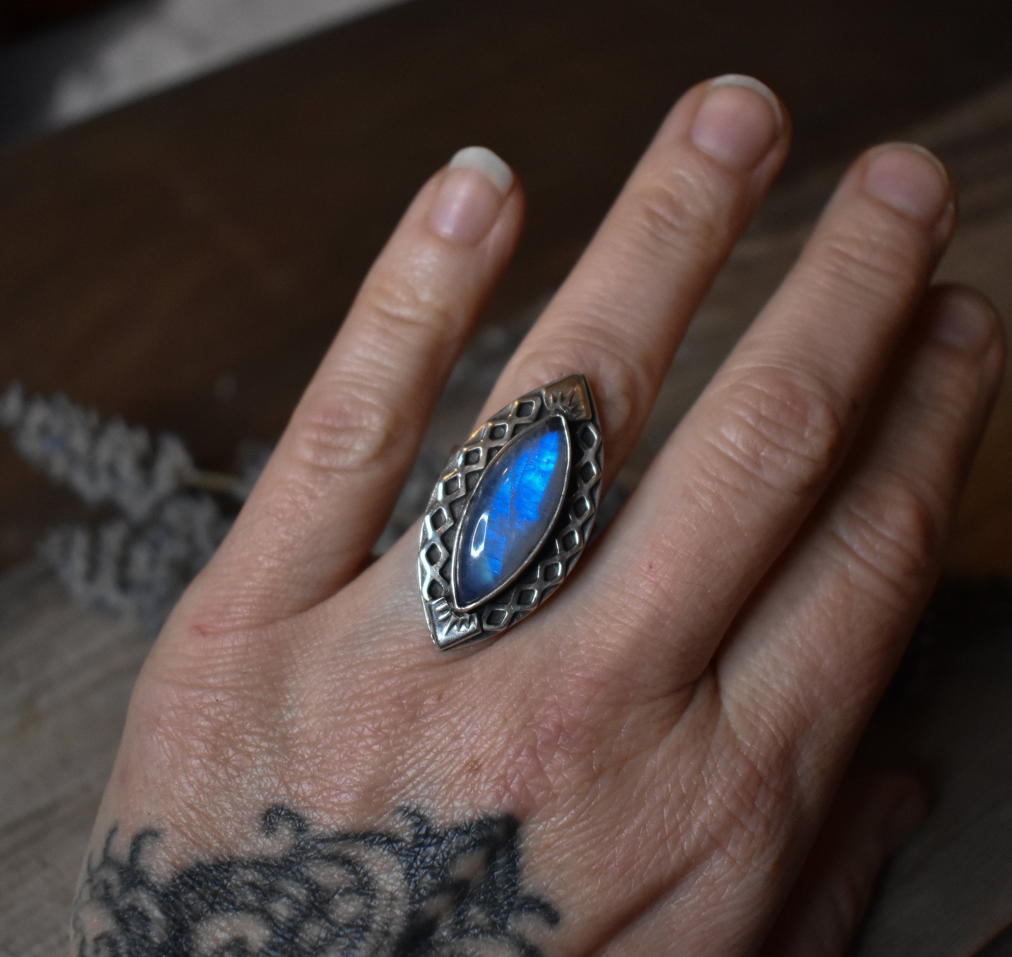 Marquee Blue Moonstone Carpathian Collection ring size 7 1/4